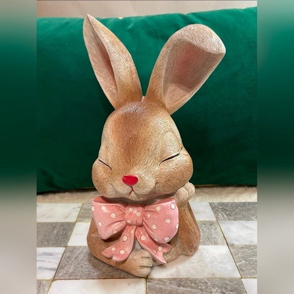 Easter Bunny Resting Bunny With Pink Bow Figurine viral sold out FIRM PRICE - Picture 2 of 5